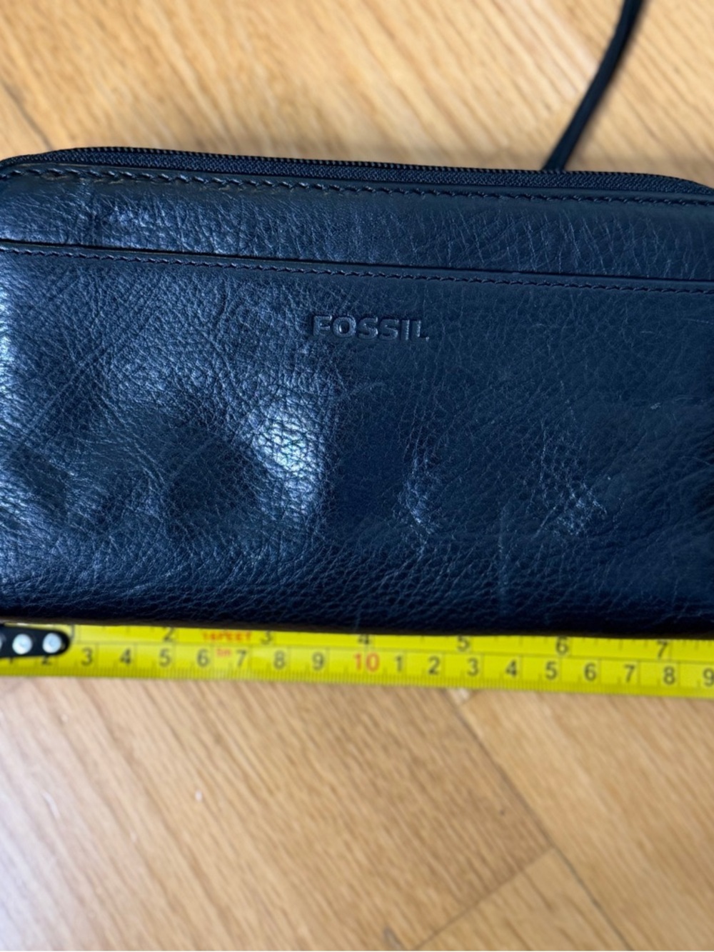 Fossil Black Leather Crossbody Bag Wallet Organizer Purse EUC Zip Solid Black - Picture 5 of 16